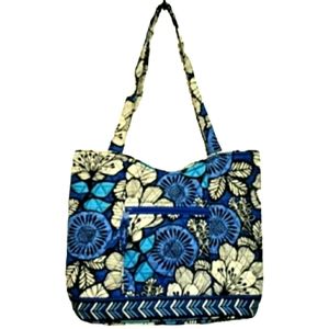 Vera Bradley Floral Quilted Shoulder Tote Bag Blue White Black